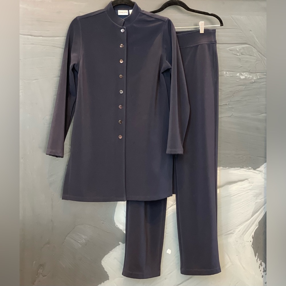 CHICO'S Navy Blue 2pc Long sleeve Pant Suit Sz 0 Womens Sz 4